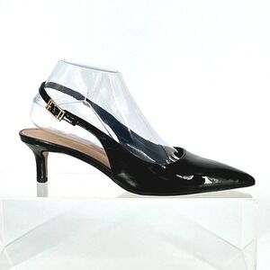 Franco Sarto Size 7.5 Black Patent Leather Pointed Slingback Kitten Heels Kate